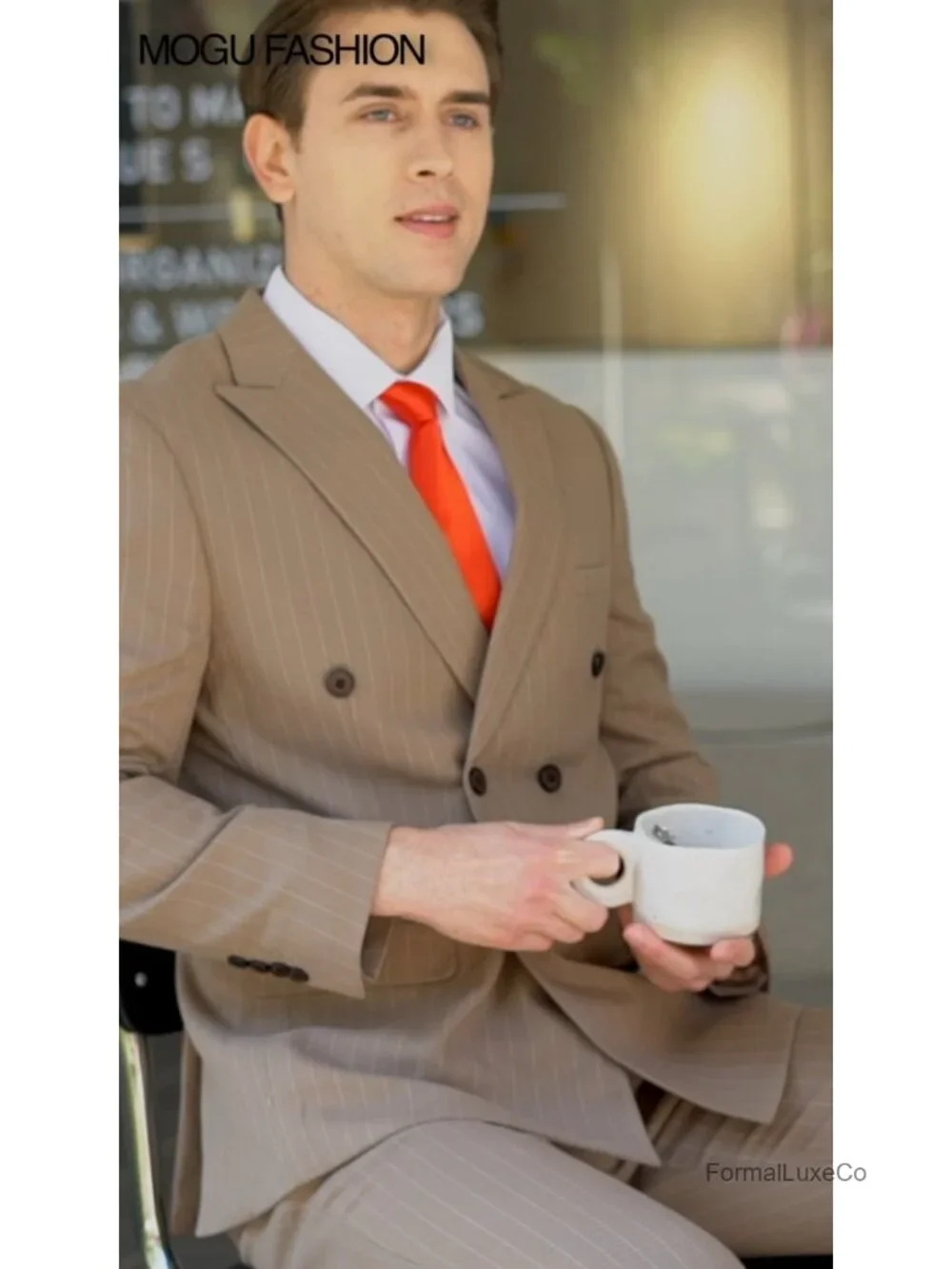 Men's 3 Piece Double Breasted Slim Fit Pinstripe Suit Tuxedo Jacket Vest Pants